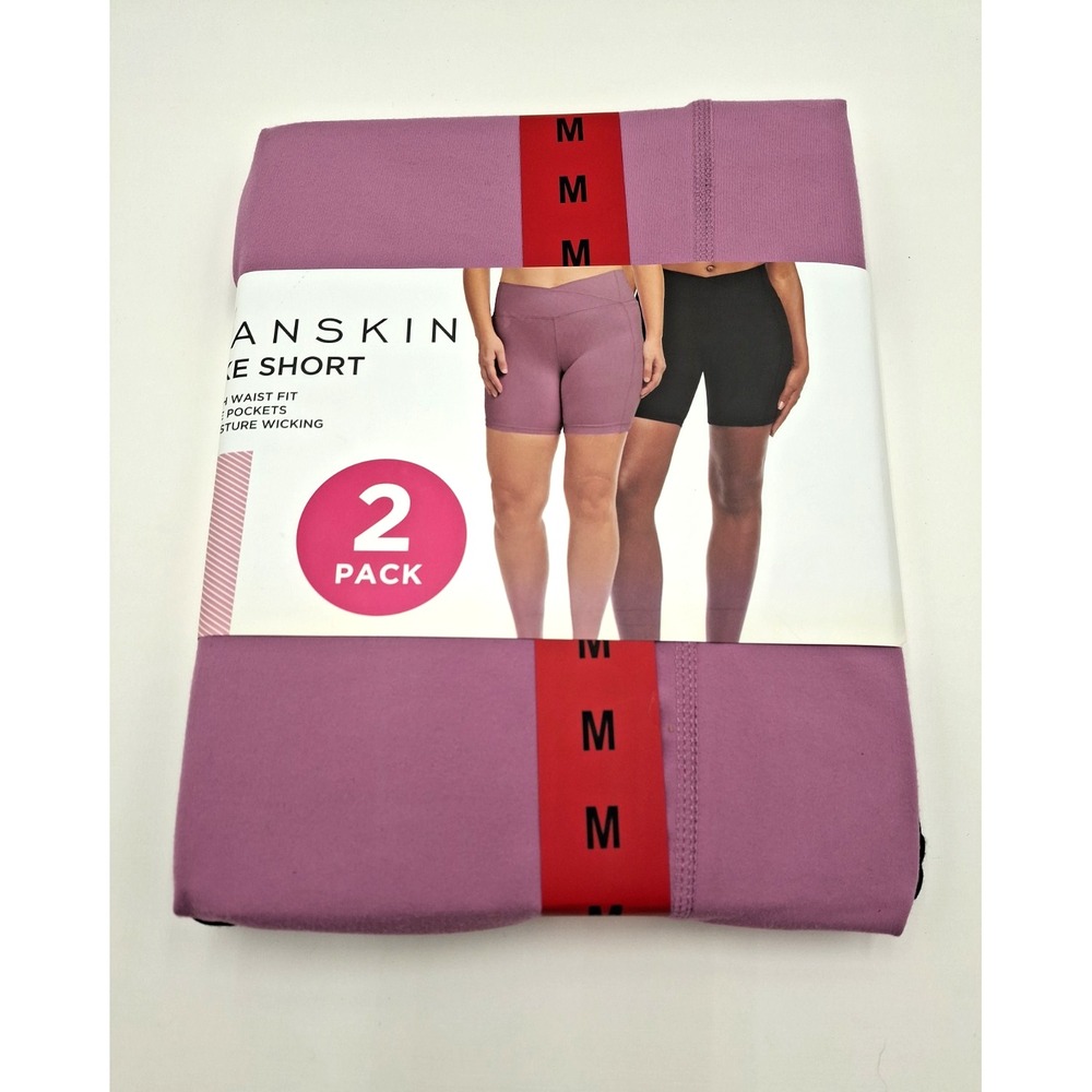 Danskin Women's Bike Short 7" Inseam 2 Pack, Black Salt / Pink Peoni, Medium